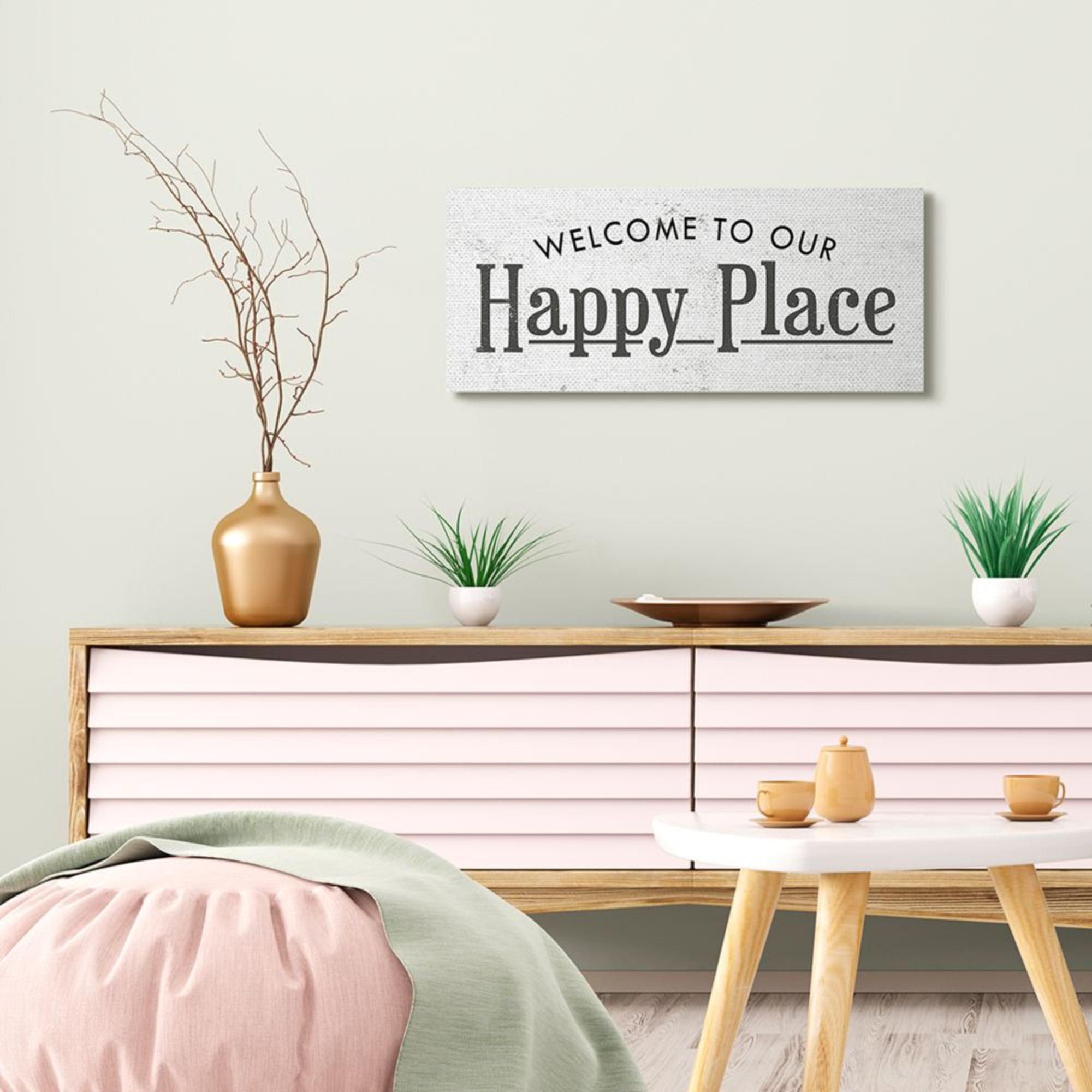 Stupell Industries Welcome to Our Happy Place Phrase Minimalist Design Design by Daphne Polselli, 13" x 30"