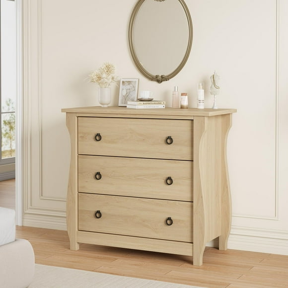 Yiwa Commode Blanche à 3 Tiroirs pour Chambre, Coffre Moderne en Bois avec Poignées Noires pour Salon et Entrée