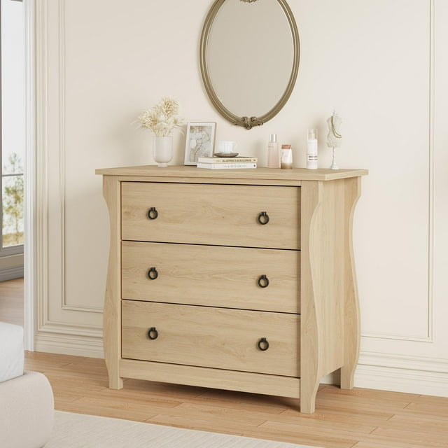 Yiwa Commode Blanche à 3 Tiroirs pour Chambre, Coffre Moderne en Bois avec Poignées Noires pour Salon et Entrée