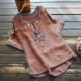 thumbnail image 1 of DPTALR T-Shirt Décontracté Ample pour Femmes Printemps Été Couleur Manches Courtes Col Rond Broderie Hauts Blouse en Coton et Lin, 1 of 5