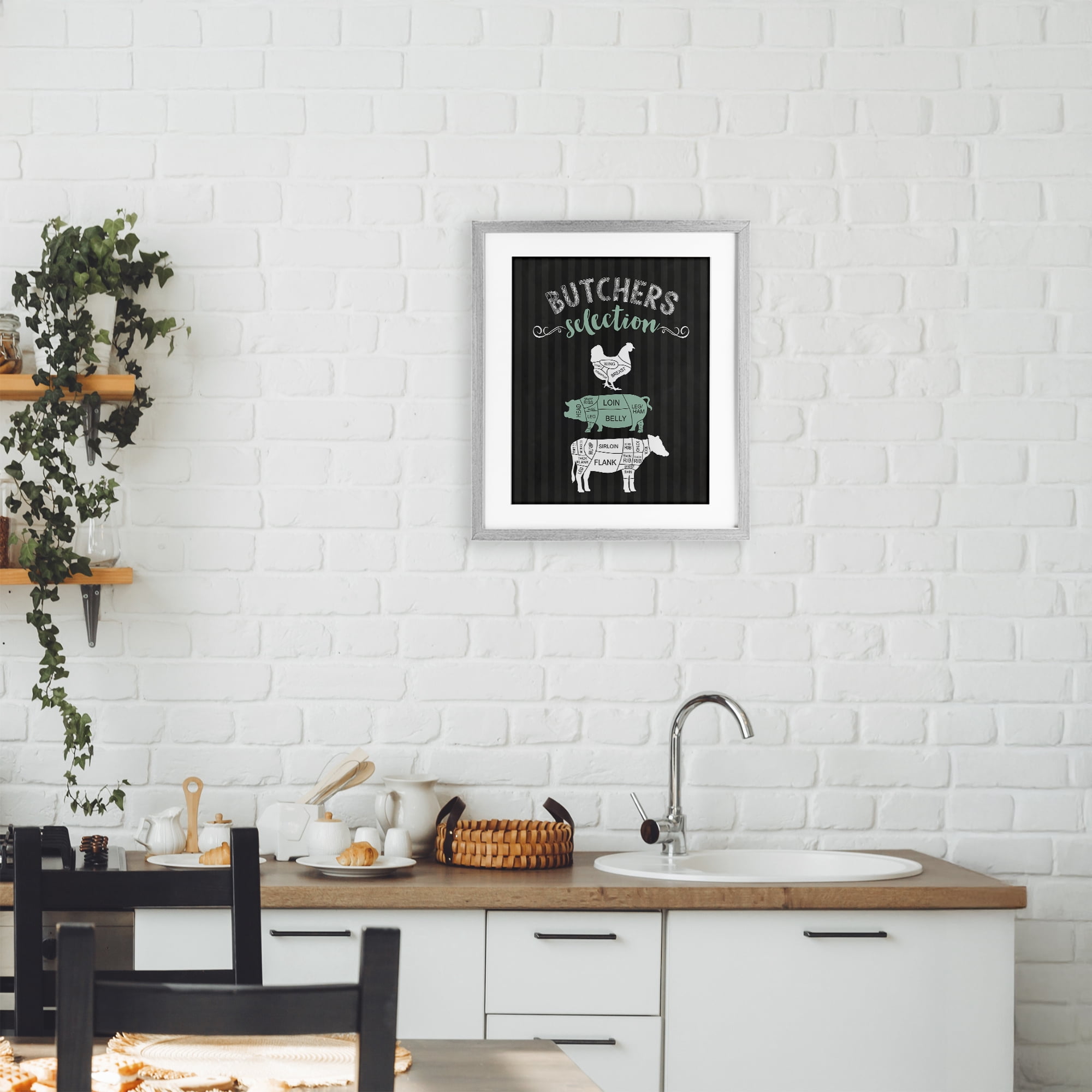 Butchers Selection Black & Green Gray Framed Print Under Glass, design by Lettered and Lined