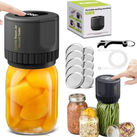 Vacuum Sealer Kit: Electric  Vacuum Sealer with Canning Attachment - Handheld Vacuum Sealing Containers - Fits Wide & Regular Mouth Lids - Compatible with Food Saver Storage