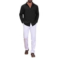 thumbnail image 2 of INSPIRE CHIC Men's Plaid Textured Shirt Casual Solid Pocket Long Sleeve Shirt M Black, 2 of 6