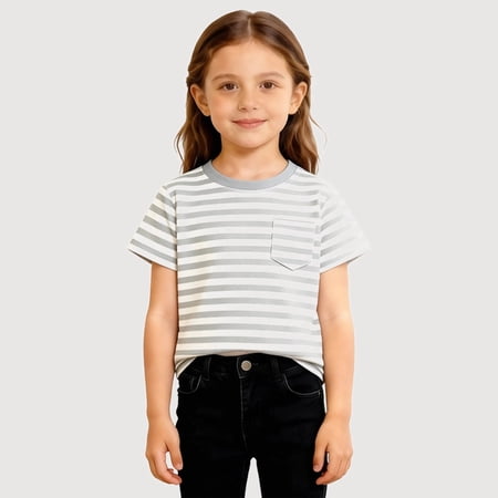 Krdevn Striped Crew Neck Short Sleeve Casual Tee for Everyday Wear (Boys) 4-5 Years