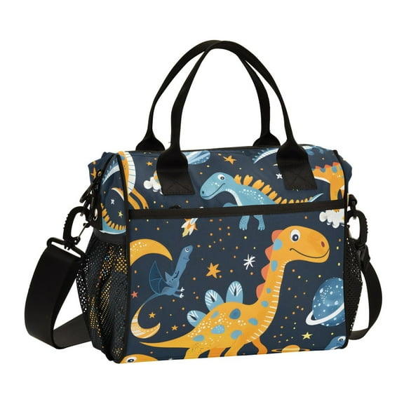 ALAZA Cute Dinosaurs in Space Insulated Lunch Bag Reusable Tote Box Adjustable Shoulder Strap for Work Picnic