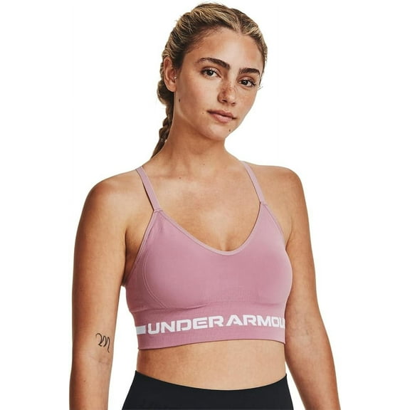 Under Armour Women's Seamless Low Long Sports Bra, Pink, Small