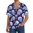 thumbnail image 7 of Lsque blue Skull flower print Men's Cuban Collar Short Sleeve Shirt Summer Beachwear Casual Button Down Fashionable Vacation Leisure Shirt-X-Large, 7 of 7