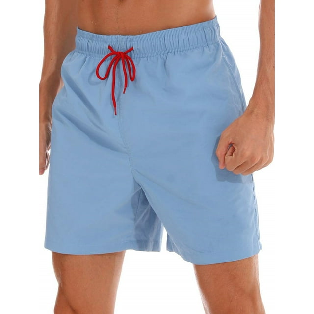 Daeful Men Boardshorts Elastic-Waist Beach Pants Seaside Drawstring Quick Dry Swimsuit Light Blue XXL