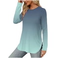 thumbnail image 7 of Sevevn Women Loose Round Neck Long Sleeved Gradient Color T-shirt Top Army Green XL Family Gifts, 7 of 7