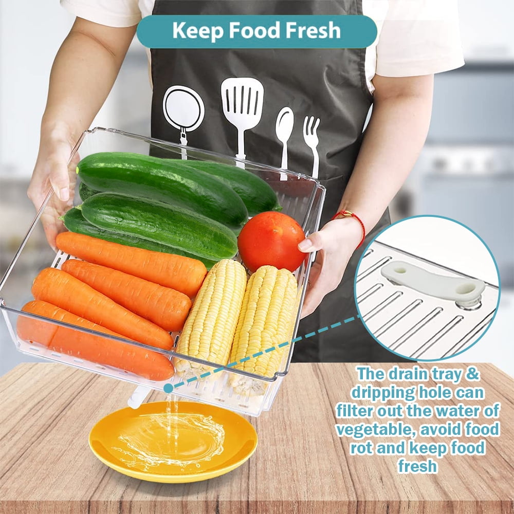 Set of 7 Fridge Organizer Refrigerator Organizer Bins with Lids, Fridge Organization and Storage Clear Containers, Stackable Plastic Pantry Storage Bins for Fruits, Vegetable, Food, BPA Free Kosbon