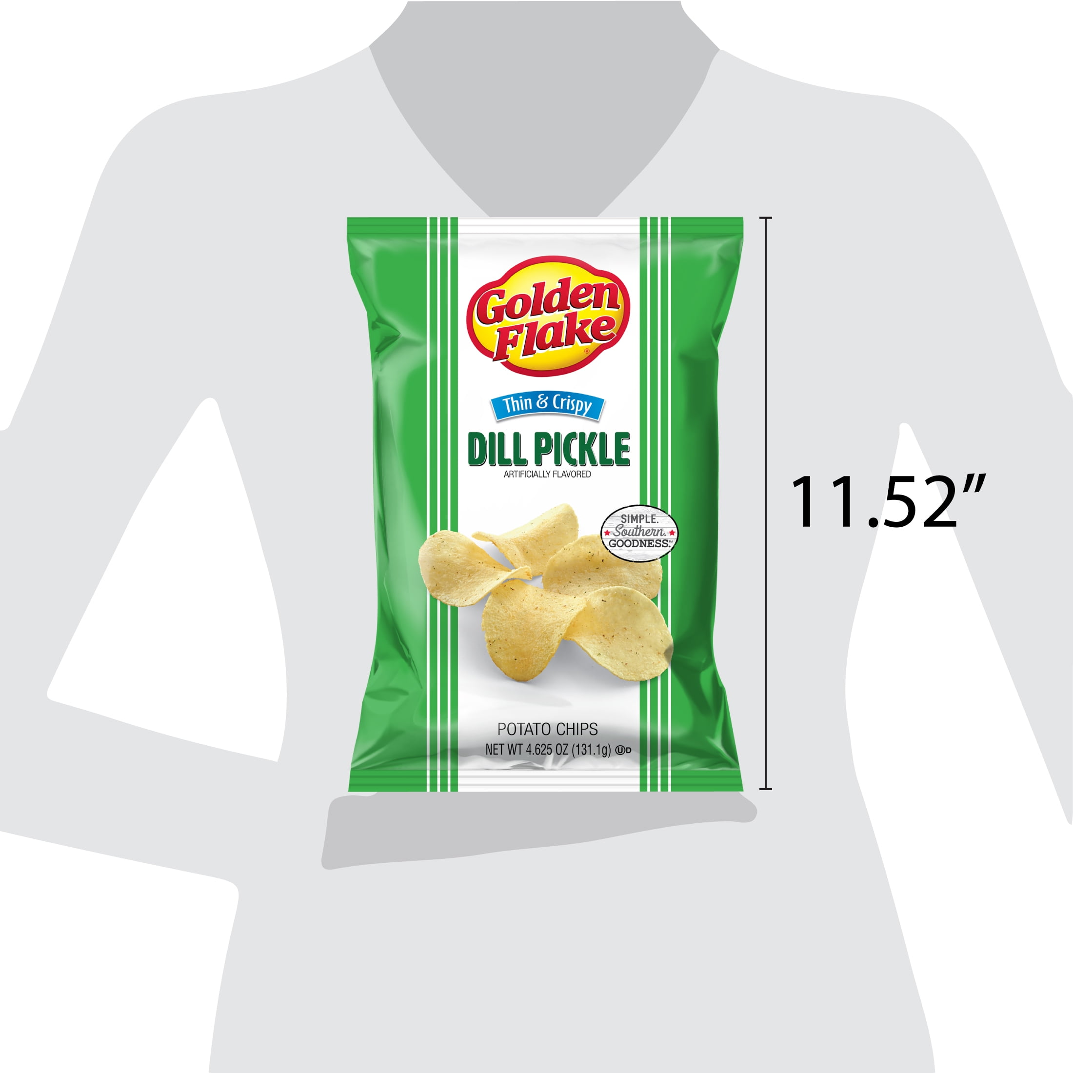 (3 pack) Golden Flake Dill Pickle Thin & Crispy Potato Chips, Gluten-Free, 4.625 oz Bag