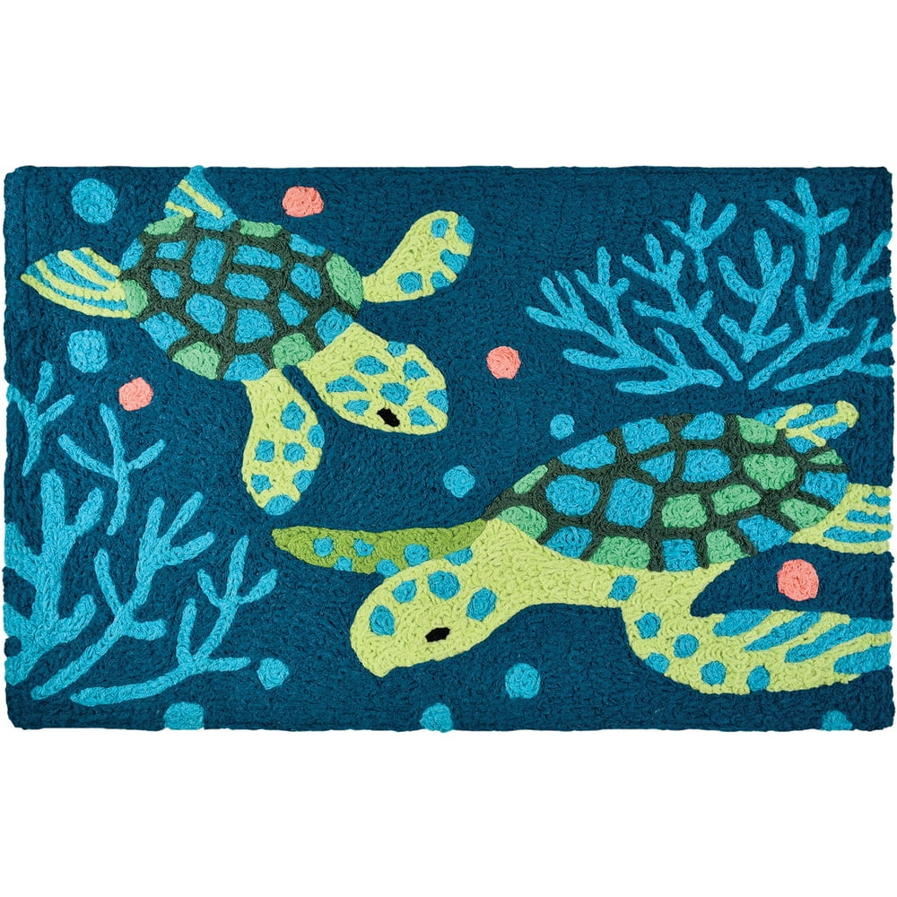 1.6' x 2.5' Deep Sea Turtles Blue and Green Rectangular Area Throw Rug