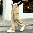 thumbnail image 5 of Mifsaly Cargo Pants for Girls Uniform Pants Kids High Waisted Relaxed Fit Casual Back to School Bottoms with Multi Pockets Beige,9-10 Years, 5 of 9