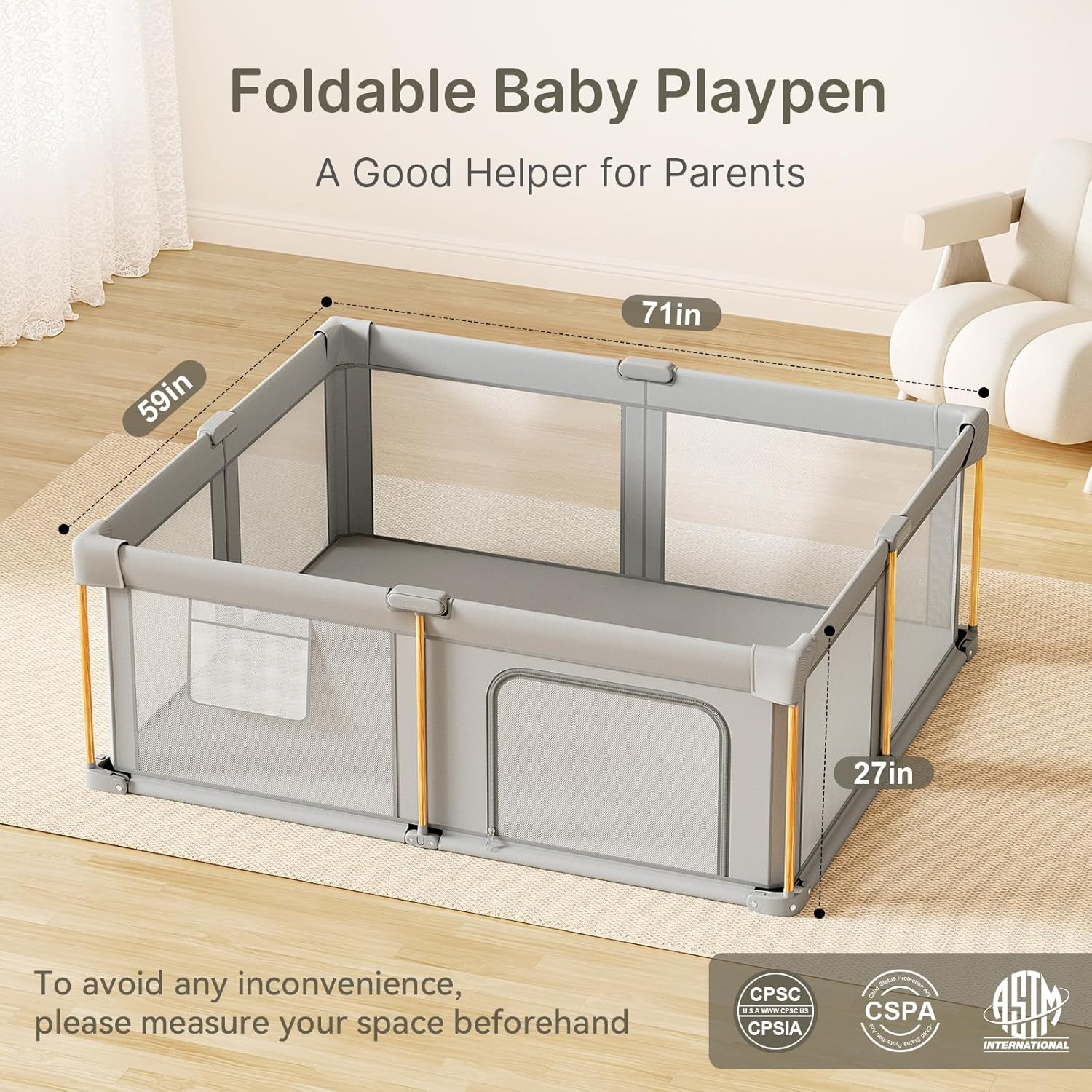 PRVAETU Foldable Baby Playpen with Mat, Large 71 x 59 Inch photo 2