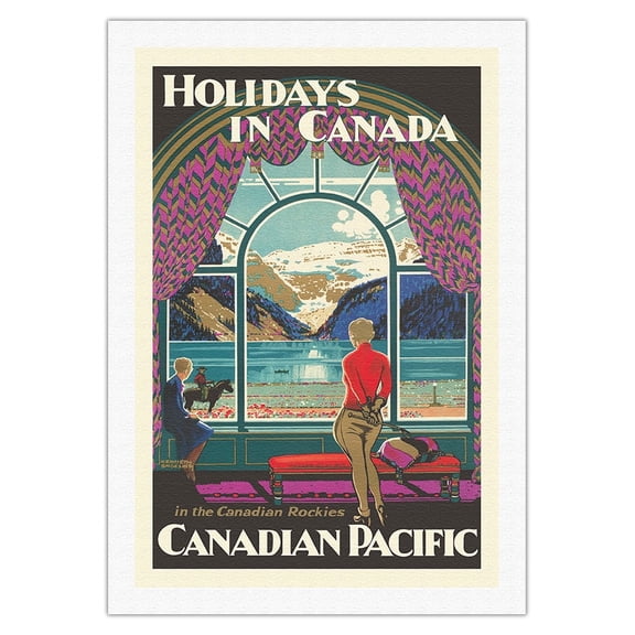 Holidays In Canada - Canadian Rockies - Canadian Pacific Railway - Vintage Travel Poster by Kenneth Shoesmith c.1930 - Fine Art Rolled Canvas Print 27in x 40in