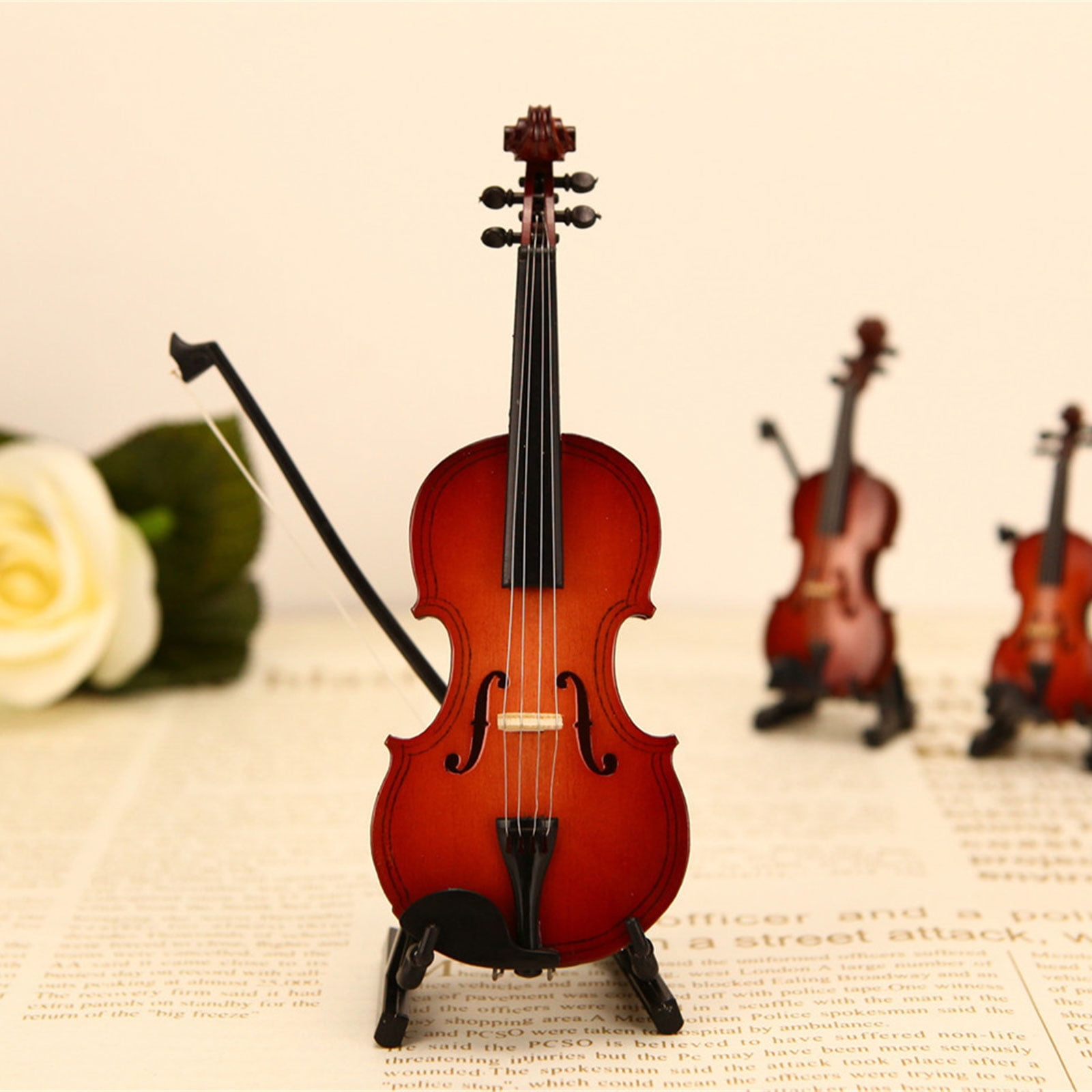 Handcrafted Wooden Violin Model with Stand & Case Accessory, Collectible Music Decor
