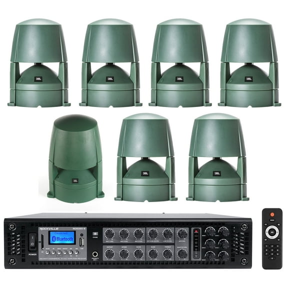 6) JBL CONTROL 85M 5.25" Commercial 70v Outdoor Landscape Speakers Subwoofer Amp