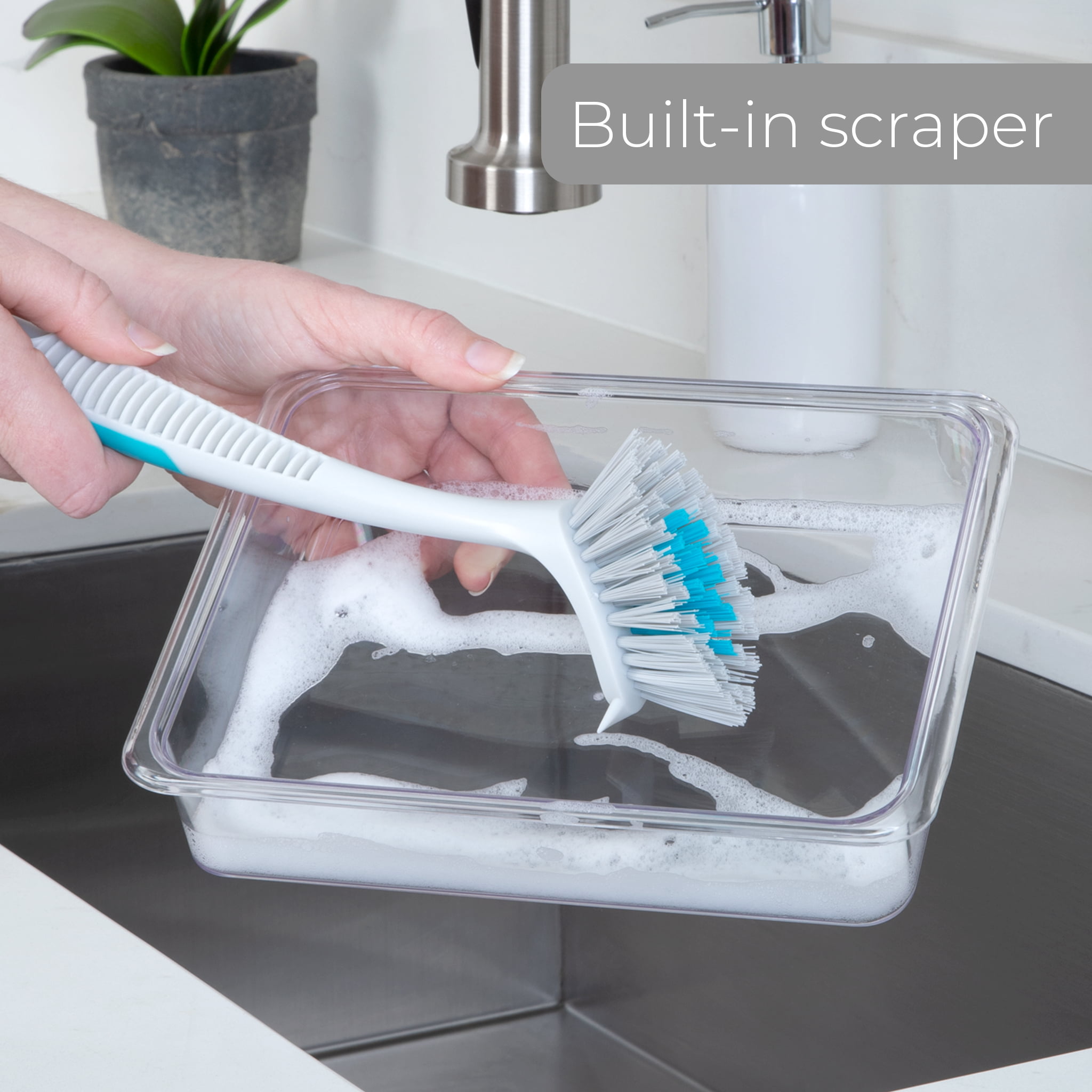 Scrub Brush with Suction Handle - 10.5 x 2 x 2.75 Inches | Smart Design Cleaning
