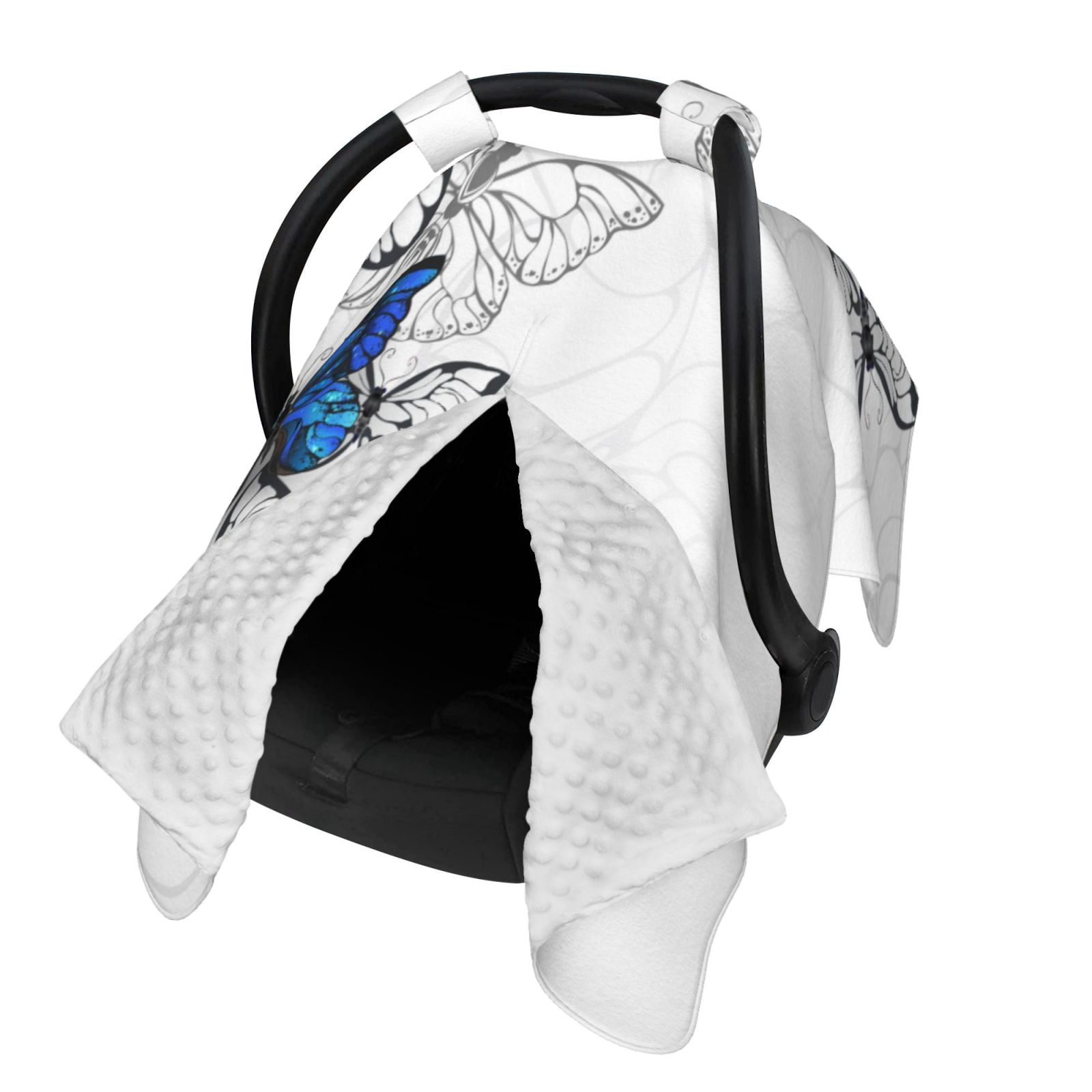 Naloa Blue Flying Butterflies Baby Car Seat Cover, Breathable Baby Carrier Cover, Multiuse Baby Carrier Cover & Nursing Breastfeeding Cover