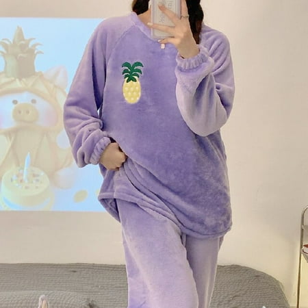 

PIKADINGNIS Home Clothes for Women New Autumn Winter Warm Flannel Pajamas Set for Women Long Sleeve Sleepwear Suit