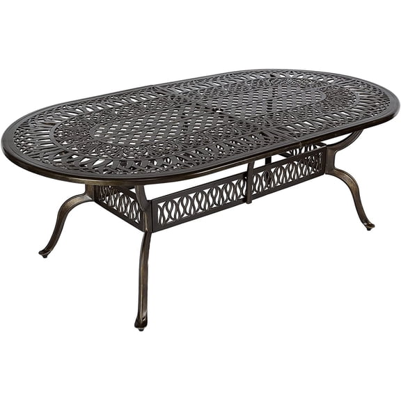 MEETWARM 84" Cast Aluminum All Weather Outdoor Dining Table, Dark Bronze