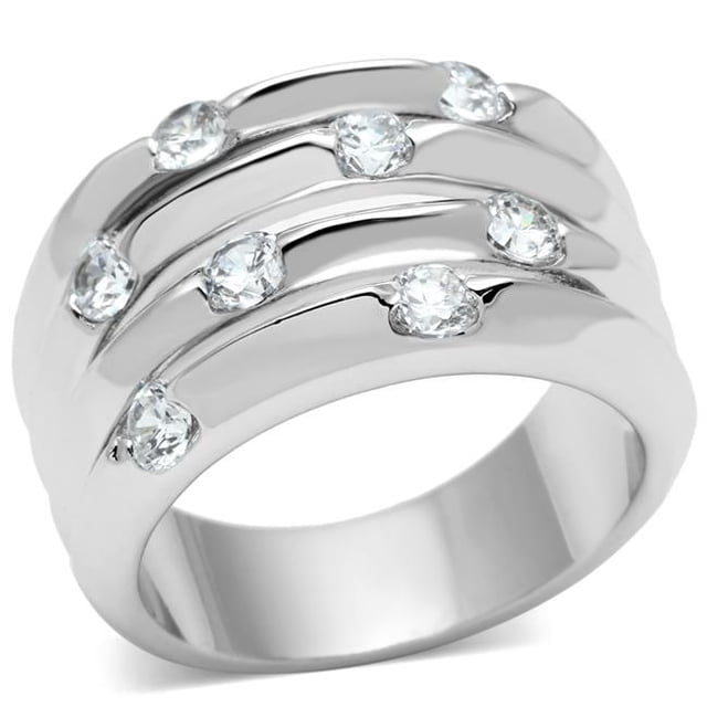 Alamode 3W275-6 Women Rhodium Brass Ring with AAA Grade CZ in Clear - Size 6