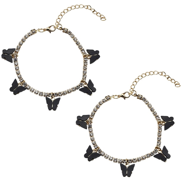 Pulsera tobillera de mariposa de cadena de diamantes de imitación, tobillera de mariposa de cristal, tobillera tobillera, joyería de tobillera de diamantes de imitación Adepaton BST3002186-1