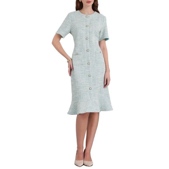 VESTIDO DE COLA DE PEZ DE MANGA CORTA PARA MUJERES INSPIRE CHIC 2025 VESTIDOS ELEGANTES DE TWEED BODYCON S CIAN