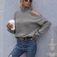 thumbnail image 4 of Suéter De Mujer Suéter De Cuello Alto Dobladillo Suelto Lado Izquierdo Hombro Cálido Mantener Suéter Femenino Gris Oscuro S, 4 of 8