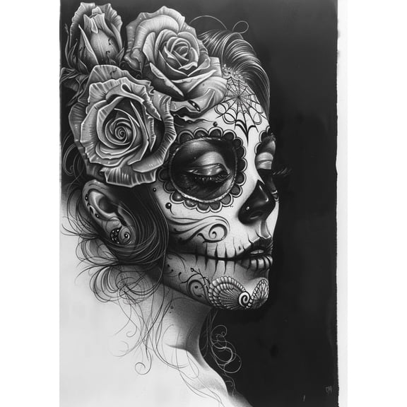 5D Diamond Art Painting by Number Kits for Adults Black and White Skull Woman DIY Paint with Full Drill Round Diamond Gems Painting Art Craft for Home Wall Decor 15.8x19.8in(2)