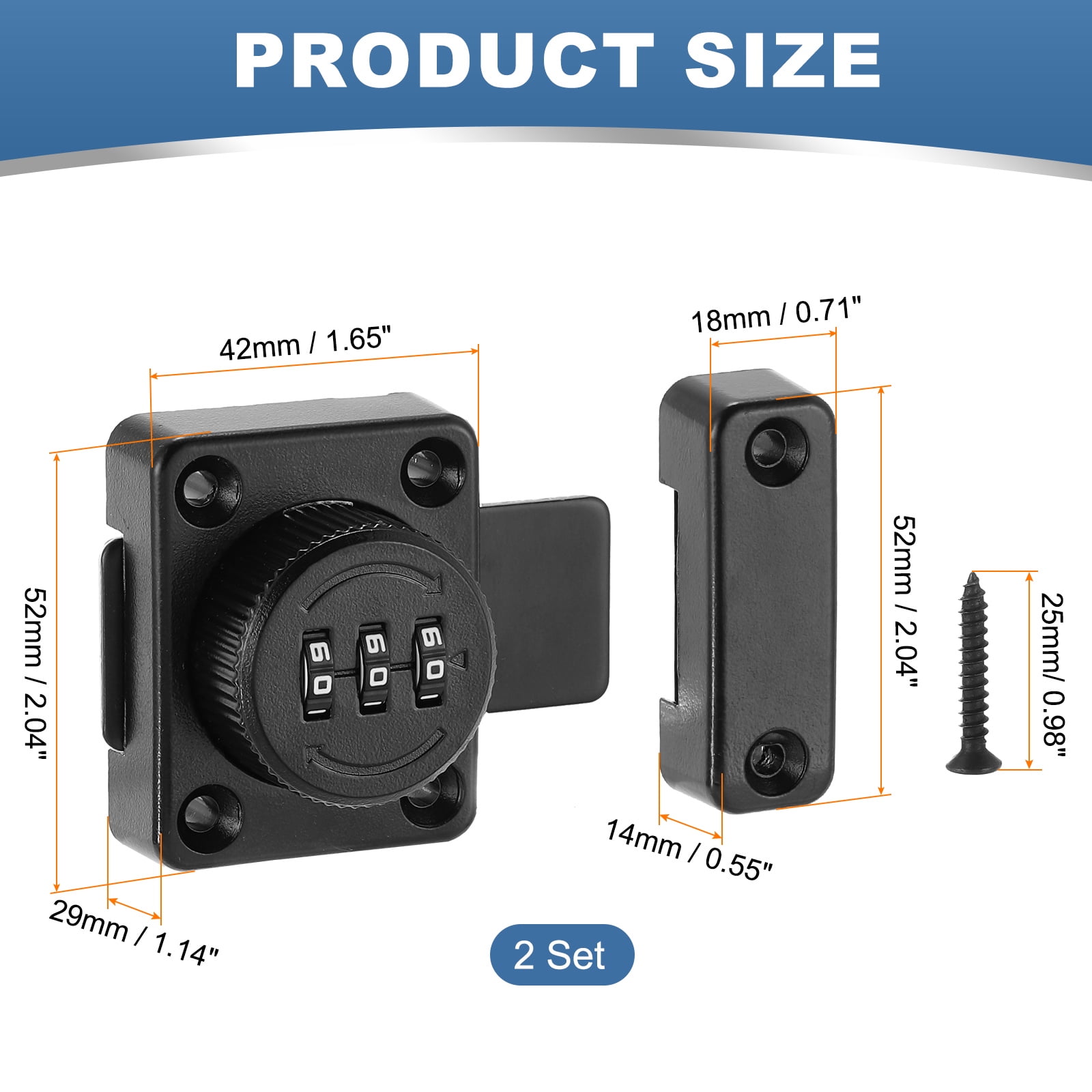 Uxcell Combination Cabinet Latch, 3-Digit Password Cabinet Lock Zinc Alloy Heavy Duty Keyless Safety Door Lock for One-Way Drawer Cupboard, Black
