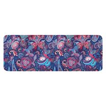 Blue Pioneer Flower and Paisley Pattern Kitchen Rug Mat,Kitchen Runner Rugs Non Skid Washable,Decorative Kitchen Floor Mats for Kitchen,Sink,Laundry,17"x47.2"