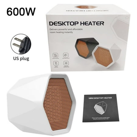

ELENXS Space Heater Mini Hexagon Portable Electric Ceramic Heating Fan for Home Office 600W White US Plug