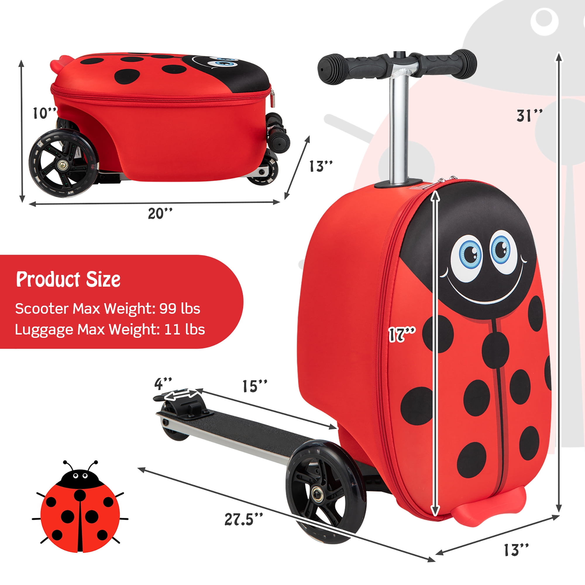 Se venligst rigdom minus Costway 2-IN-1 Folding Ride on Suitcase Scooter with LED Wheels Brake  System Kids toy Gifts - Walmart.com