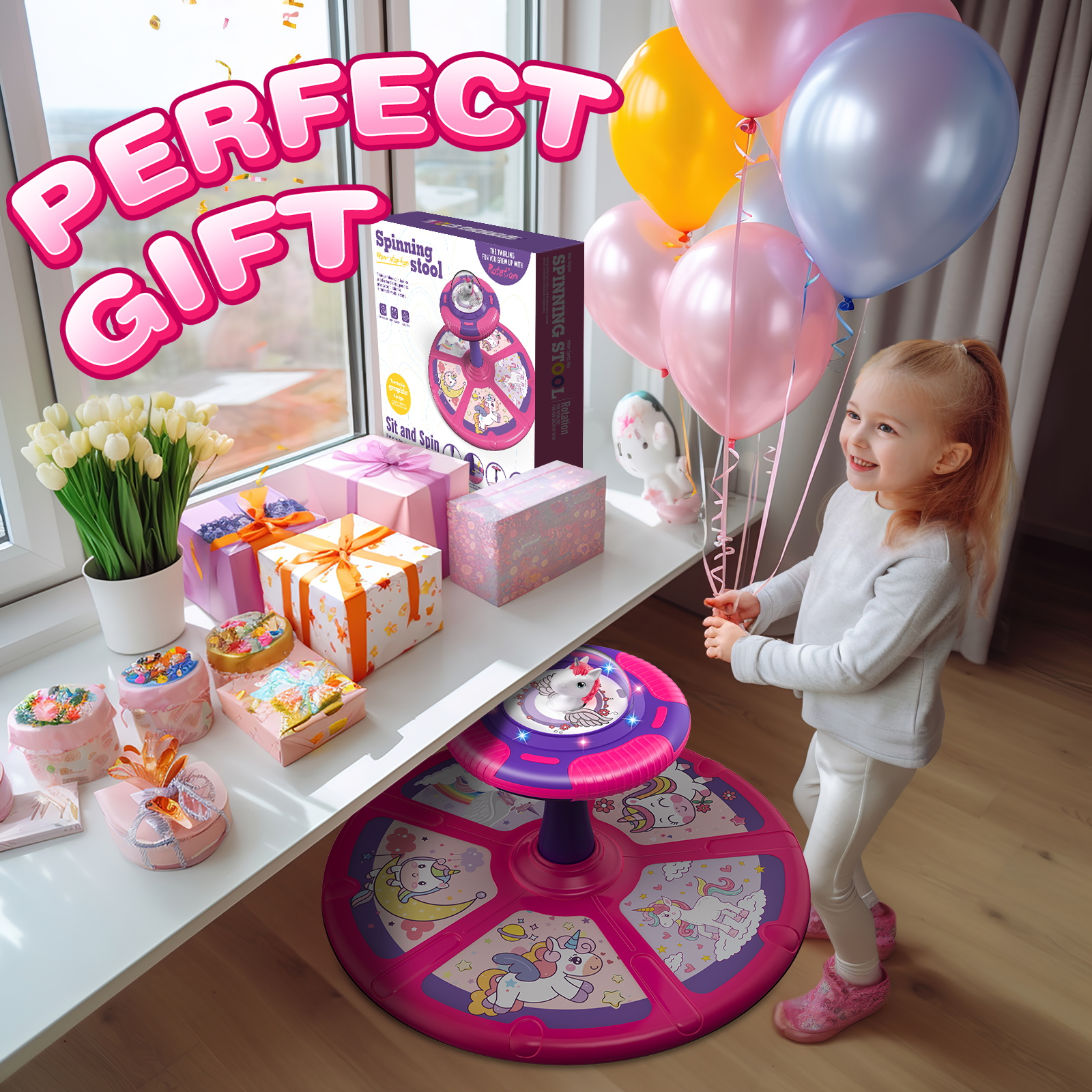 Hot Bee Unicorn LED Sit and Spin Toy for Toddlers 1-3 with Music, 360° Spinning Fun for Girls Christmas Birthday Gifts, Light up Twister Toy for Kids 18 Months+