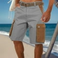 thumbnail image 2 of ctdiral Mens Linen Cargo Shorts Casual Loose Fit Button Work Shorts Summer Multi Pockets Beach Shorts Trendy Color Block Lounge Short Pants, 2 of 6