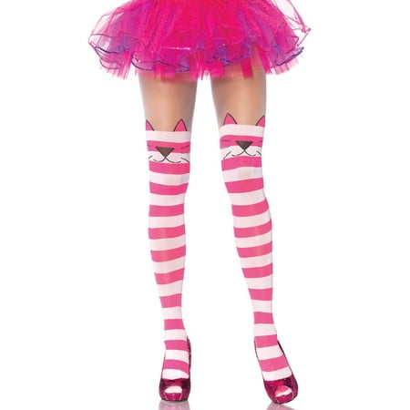 Cheshire Cat Opaque Pink and White Striped Spandex Tights