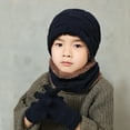 thumbnail image 5 of SUXIAN 3 Pcs Set Boys Hat Lined Hat Scarves Gloves for Toddler Boy Girls Children Winter Warm Knit Cap Kids for Outdoor Activities Baby Boy Hats Navy 2-8 Years, 5 of 5
