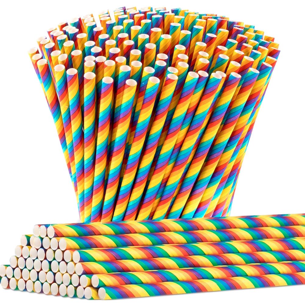 300PCS Biodegradable Rainbow Paper Straws, Bulk Colorful Drinking