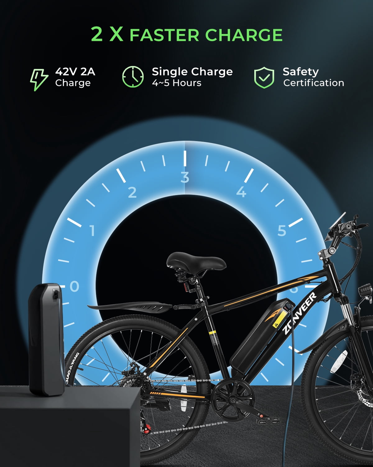 DYU 26" Electric Bike for Adults, 36V/10AH Removable Battery, Peak 750W Brushless Motor, 50 Miles Commuting Range, Front Fork Suspension, Shimano 7 Speed, UL2849