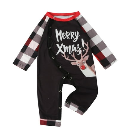 

Jialili Parent-Child Attire Christmas Suit Patchwork Printed Homewear Long Sleeve Pajamas Two-Piece Baby Set Red 3M