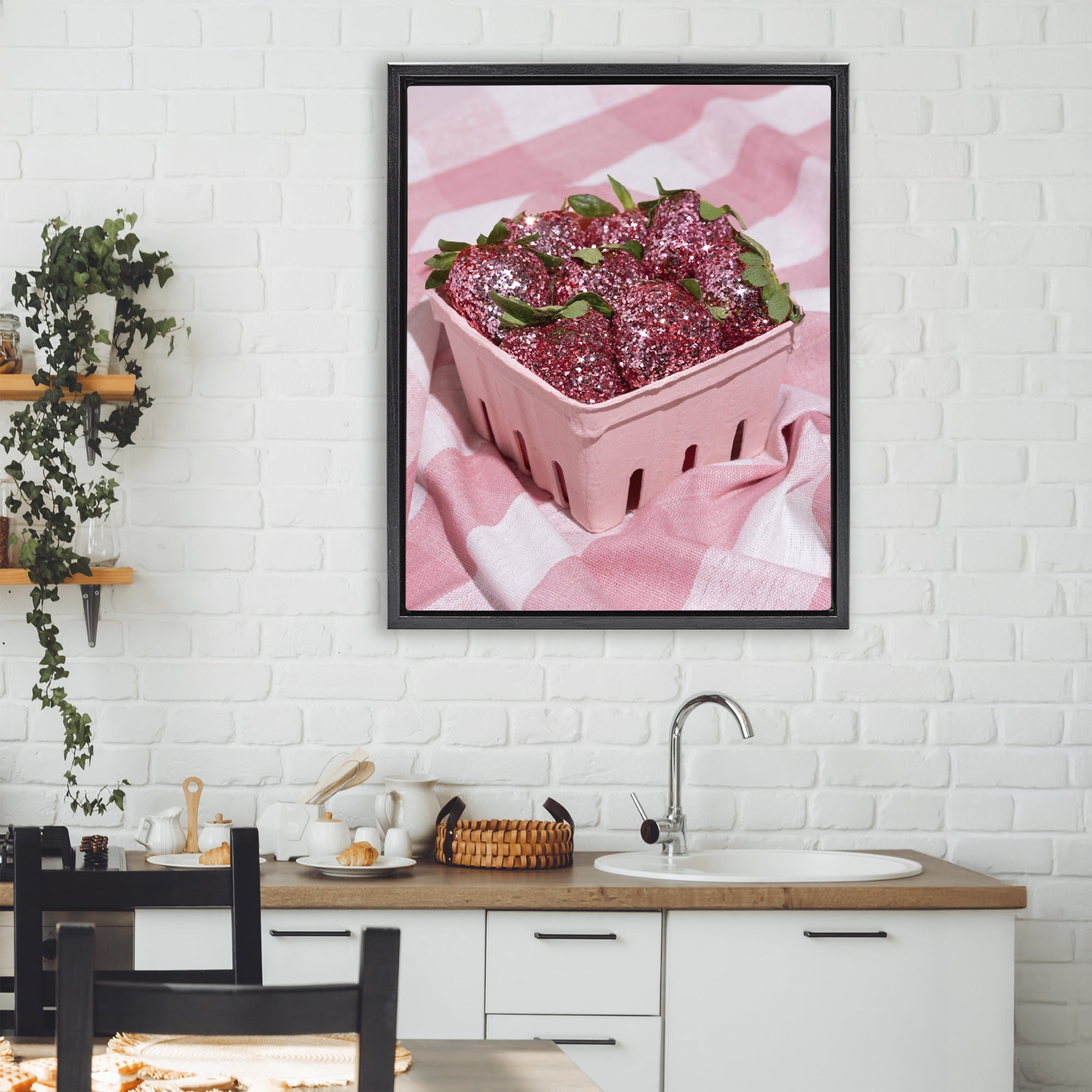 Stupell Industries Glam Glimmer Strawberries Black Framed Floater Canvas Wall Art, design by LISH Creative