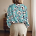 thumbnail image 5 of WTOBBY Floral Design Women's Button Down Long Sleeve Shirt, Classic Collar Casual Top, Comfortable Blouse for Work and Weekend, Seasonal Transition Piece,Sky Blue 2XL, 5 of 6