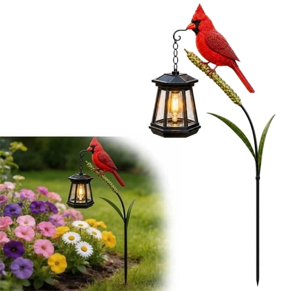 Cardinal Solar Light—A Beautiful Garden Light that Feels Full of Life, Outdoor Stake Yard Decor, Red Bird Lantern, Gift for Mom, Warm Glow Lantern for Patio Lawn Porch