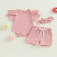 thumbnail image 2 of Ensemble de Shorts pour Bébé Fille, Barboteuse à Manches Courtes avec Shorts et Bandeau, 2 of 9