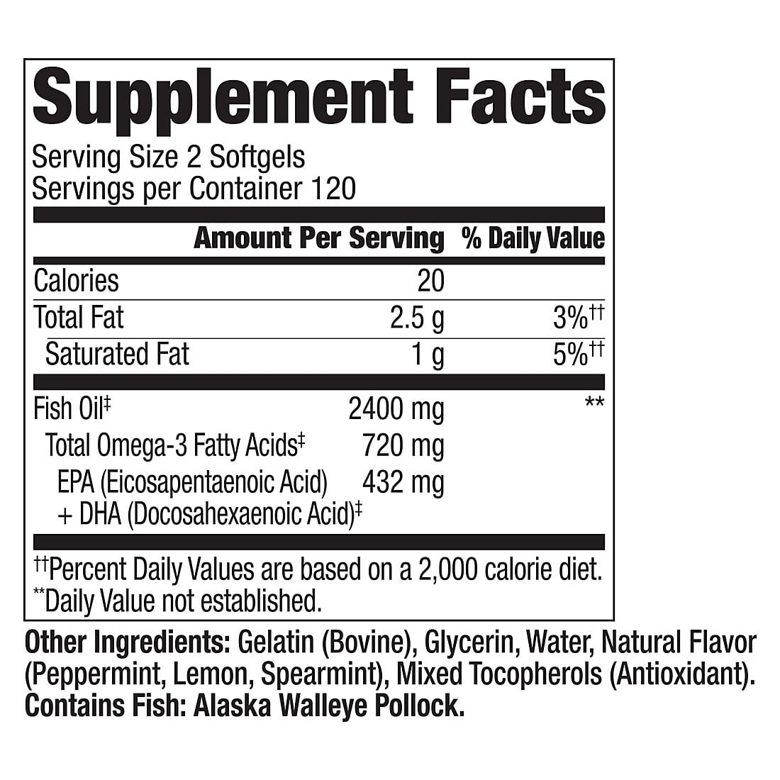 Berkley Jensen 2400mg Fish Oil Softgels, 240 ct.
