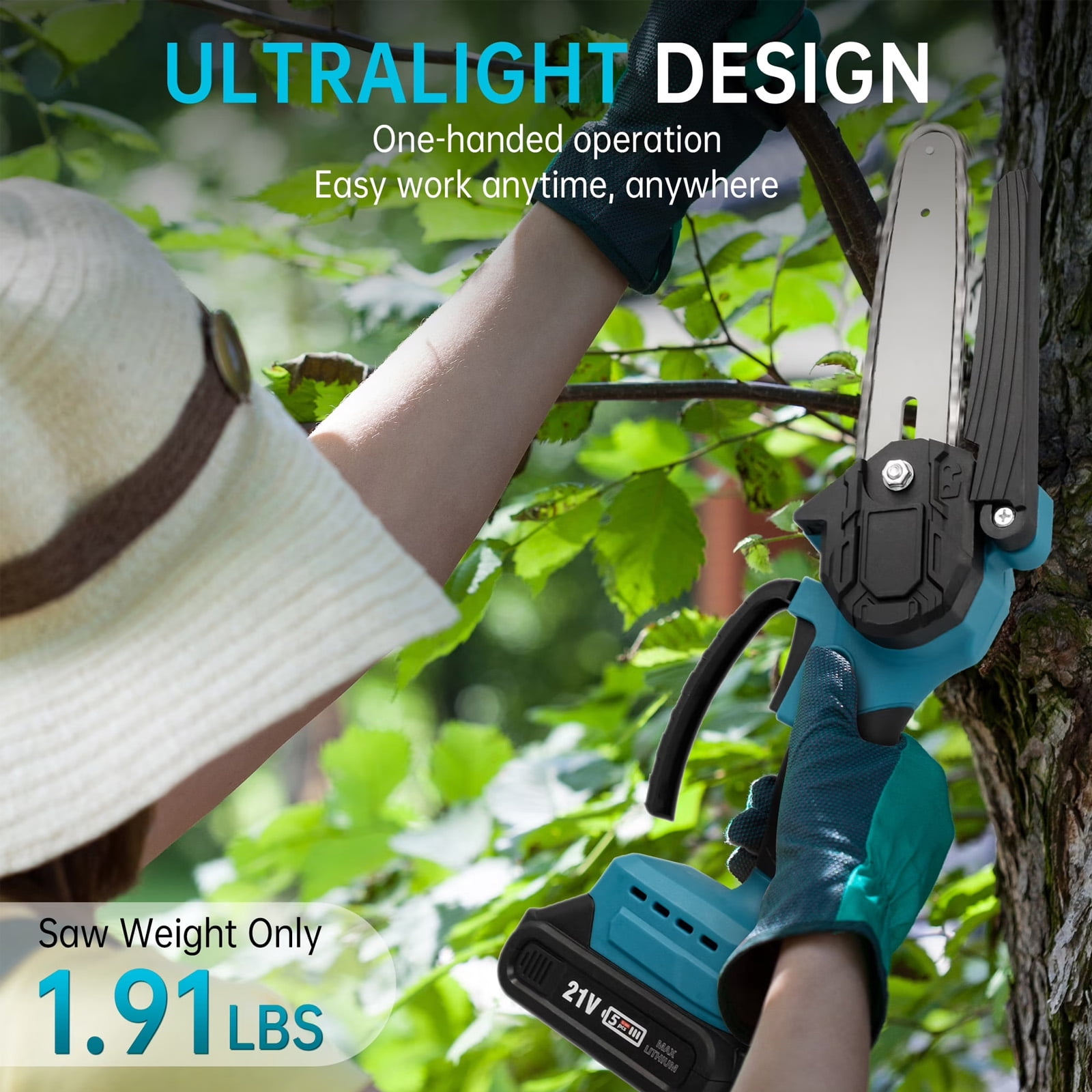 SUSUZI 8-Inch Cordless Chainsaw, 21V Dual Batteries Brushless Electric Handheld Chainsaw for Tree Trimming Gardening Wood Cutting