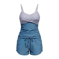 thumbnail image 4 of VISALY Women's Two-Piece Tankini Swimsuit Tankini Set Ruched Tummy Control Swimwear Ruffled V Neck Spaghetti Strap Bathing Suit with High Waisted Boyshorts for Beach Pool Blue Xl, 4 of 6