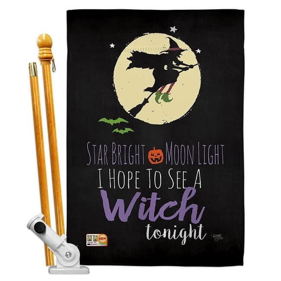 Breeze Decor BD-HO-HS-112073-IP-BO-D-US18-SB 28 x 40 in. Star Bright Fall Halloween Impressions Decorative Vertical Double Sided House Flag Set with Pole Bracket & Hardware