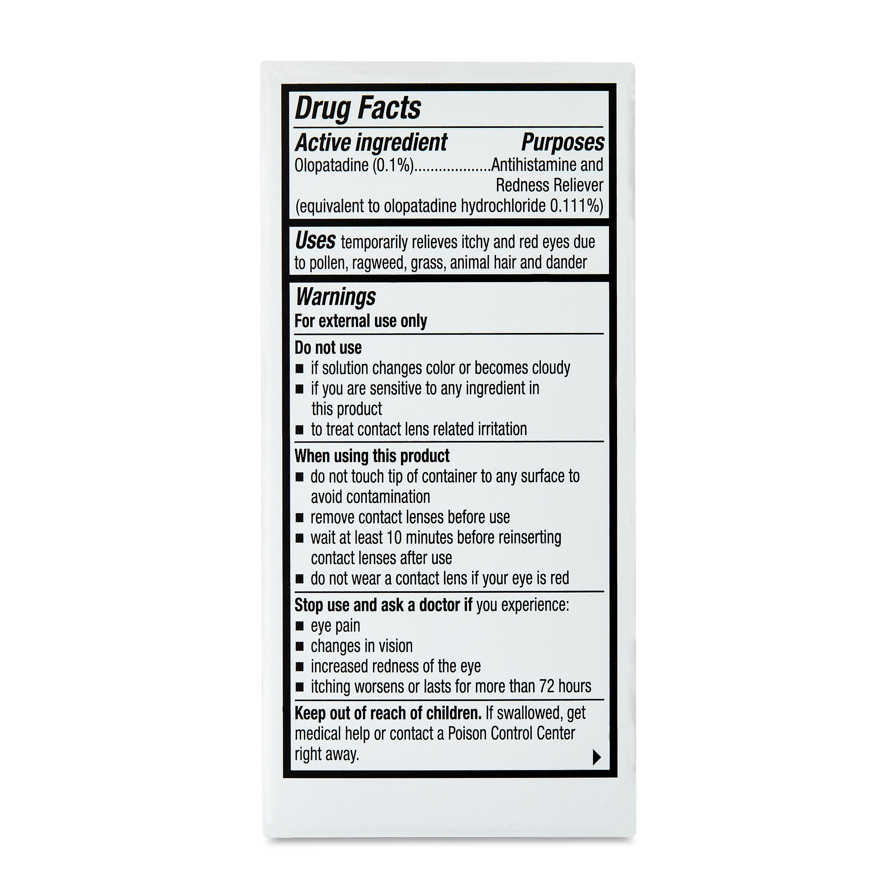 Equate Eye Itch Relief Antihistamine Eye Drops, Olopatadine HCL 0.1%, 5mL, Compare to Pataday Twice Daily Relief Active Ingredient